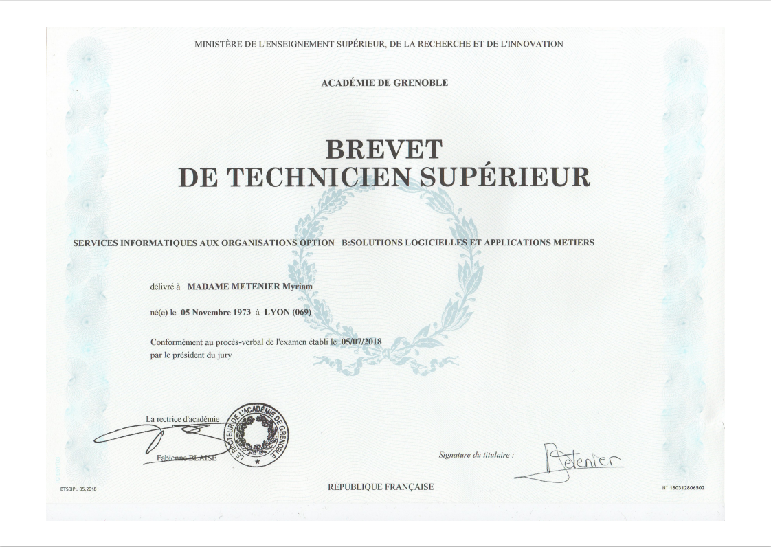 Diplôme BTS SIO SLAM